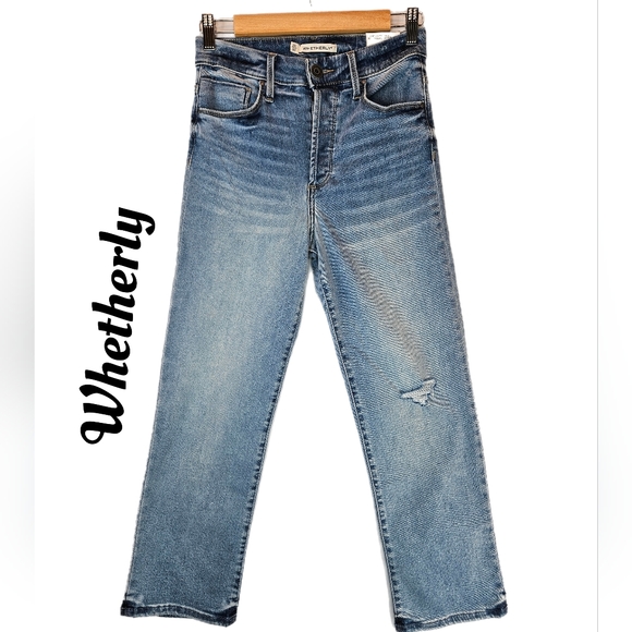 Whetherly Denim - Whetherly Womens James High Rise Straight Wide Leg Jeans Sz 24/00 Distressed